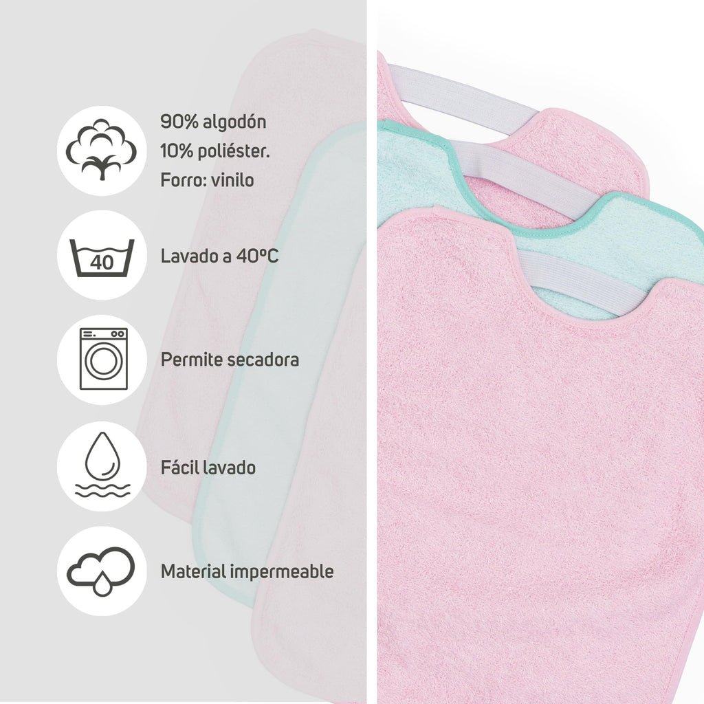 Ti TIN Pack 3 Baberos Bebé Impermeables 31x38 cm, +12 Meses