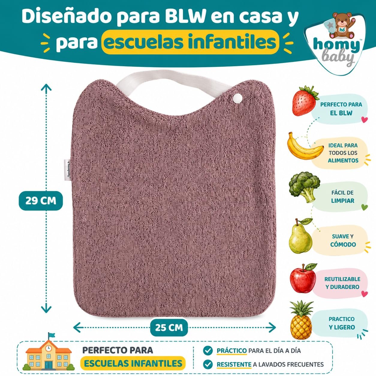 HOMYBABY® Pack 5 Baberos Rizo Bebe Impermeables y Absorbentes - Ideal Guarderia - Fáciles de Poner y Quitar - Rizo Suave Algodón y Capa de Poliester Repelente Líquido - Babero Resistente Reutilizable