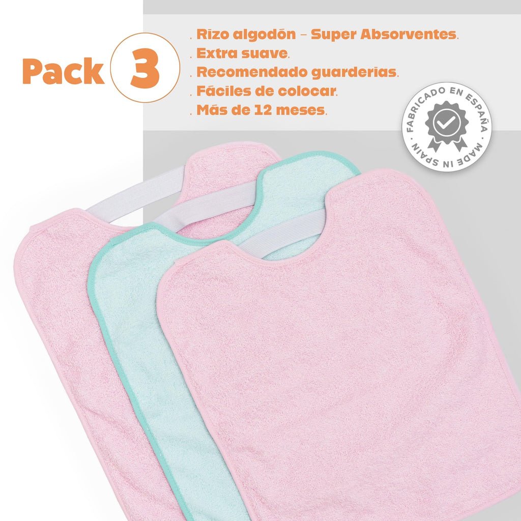 Ti TIN Pack 3 Baberos Bebé Impermeables 31x38 cm, +12 Meses